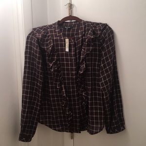 Madewell Plaid Ruffle Front top